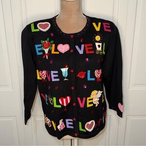 VTG Jack B. Quick Women’s Black Love Valentine Sweater Large Cupid Embellished